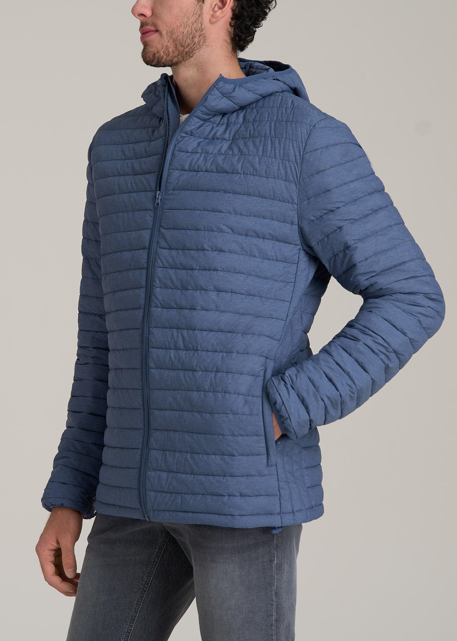 Packable Puffer Jacket for Tall Men in Steel Blue Male Product Image