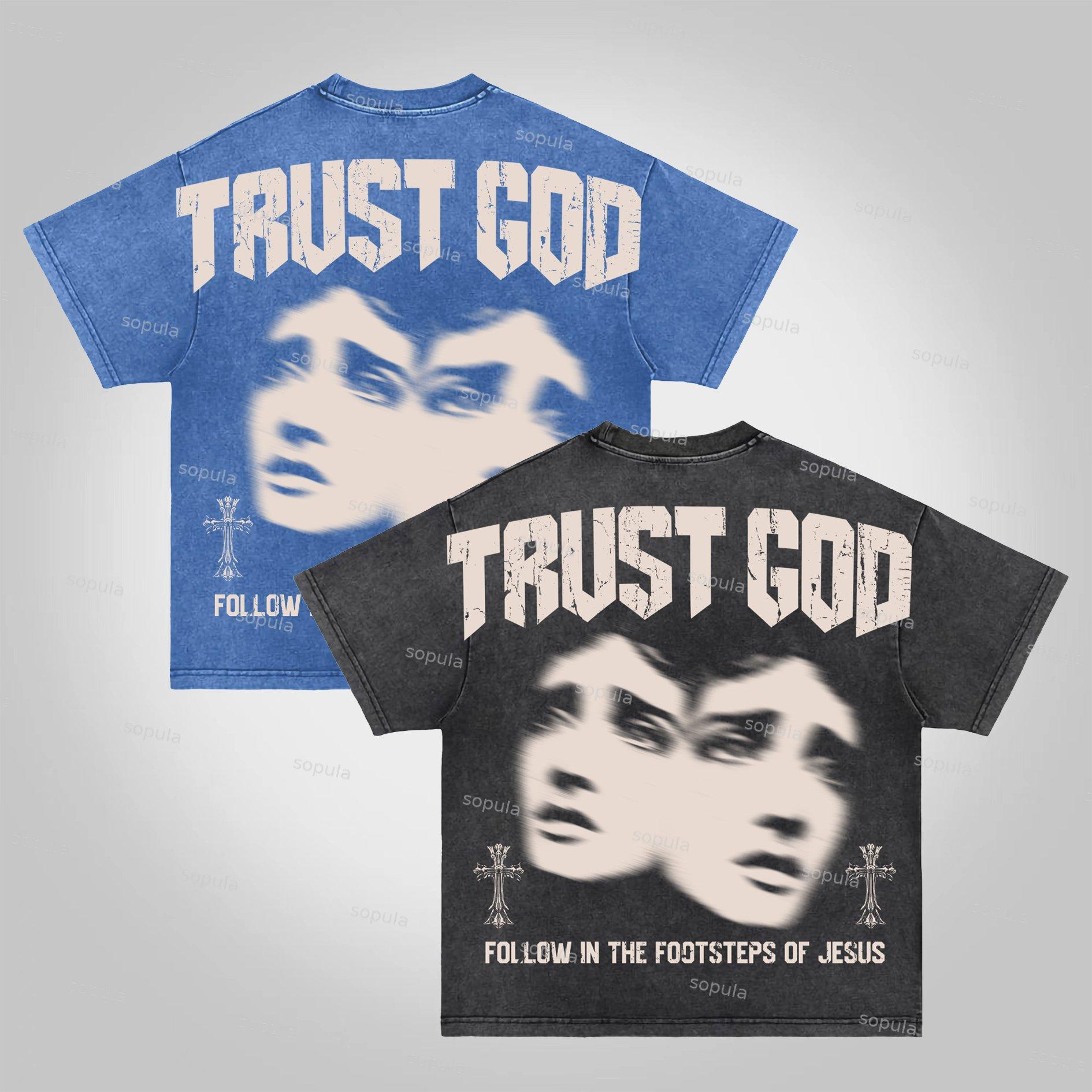 Sopula Trust God Figure Figures Acid Washed T-Shirt Product Image