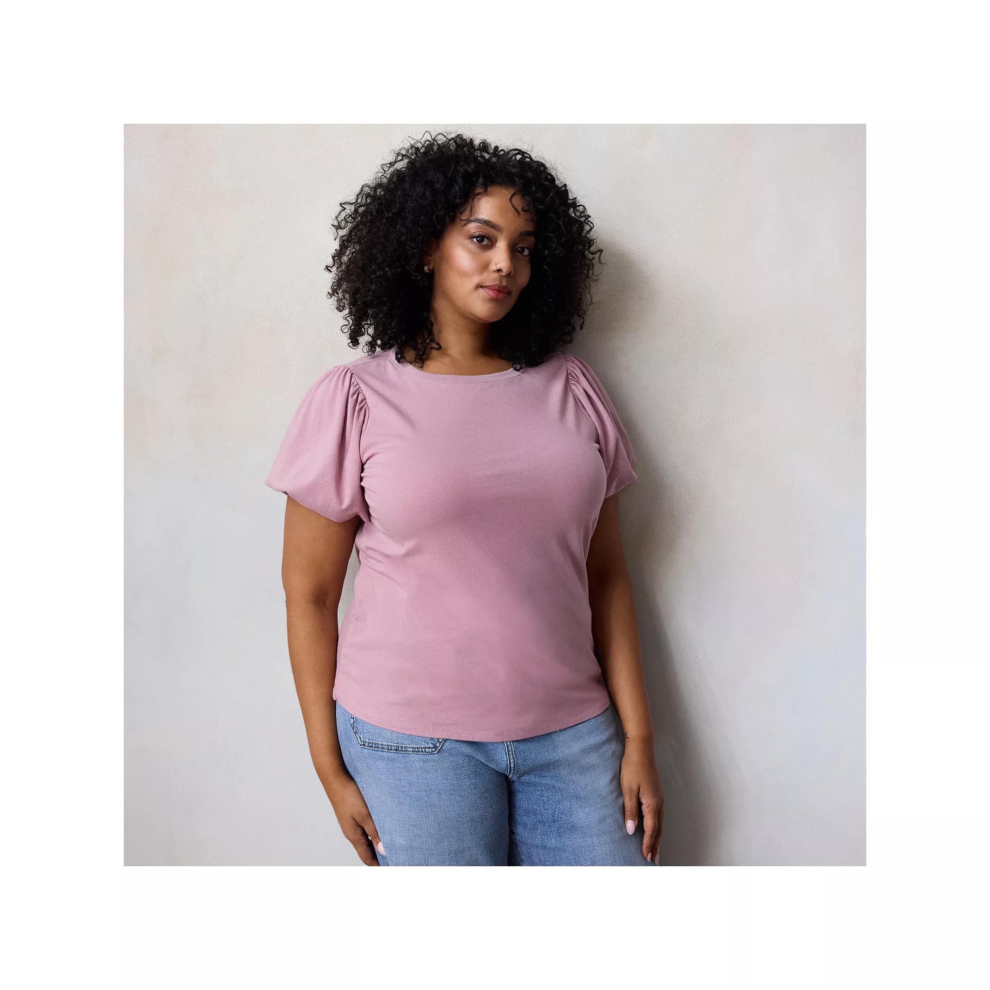 Plus Size LC Lauren Conrad Bubble Sleeve Tee, Women's, Size: 1XL, Blue Water Product Image