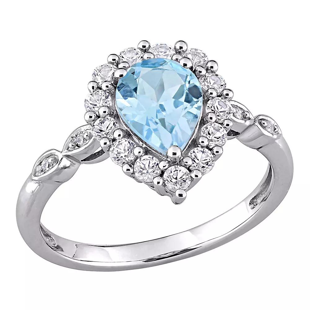 Stella Grace 10K White Gold Blue Topaz, Lab-Created White Sapphire & Diamond Accent Ring, Women's, Size: 8.50, 14k Whgold Product Image