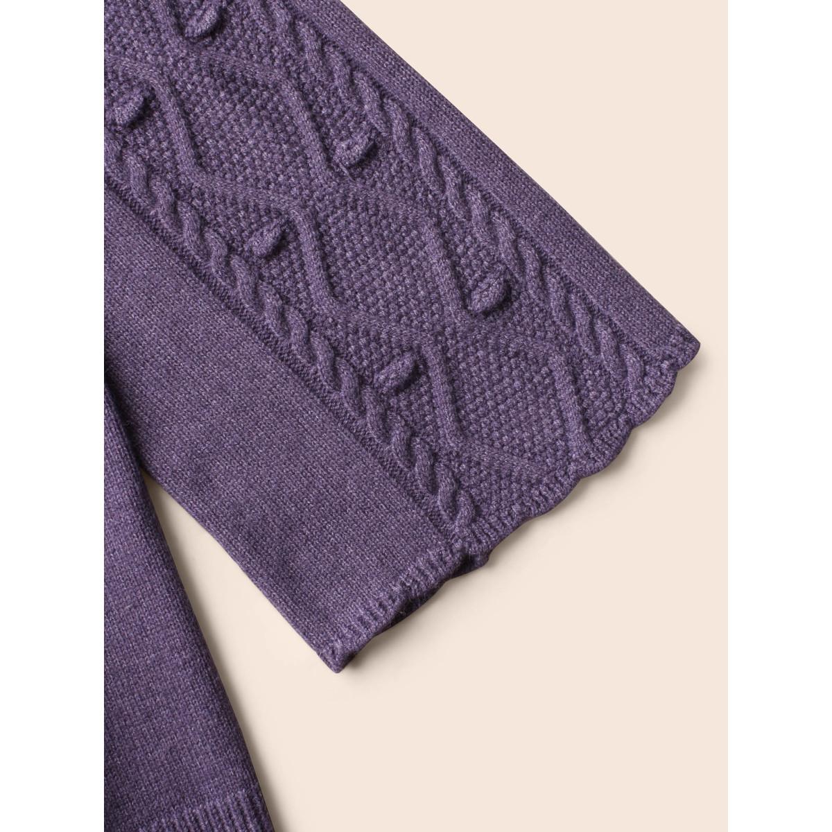 Plus Size Turtleneck Texture Cable Knit Pullover Eggplant Women Leisure Long Sleeve Turtleneck Casual Pullovers BloomChic 12/L Product Image