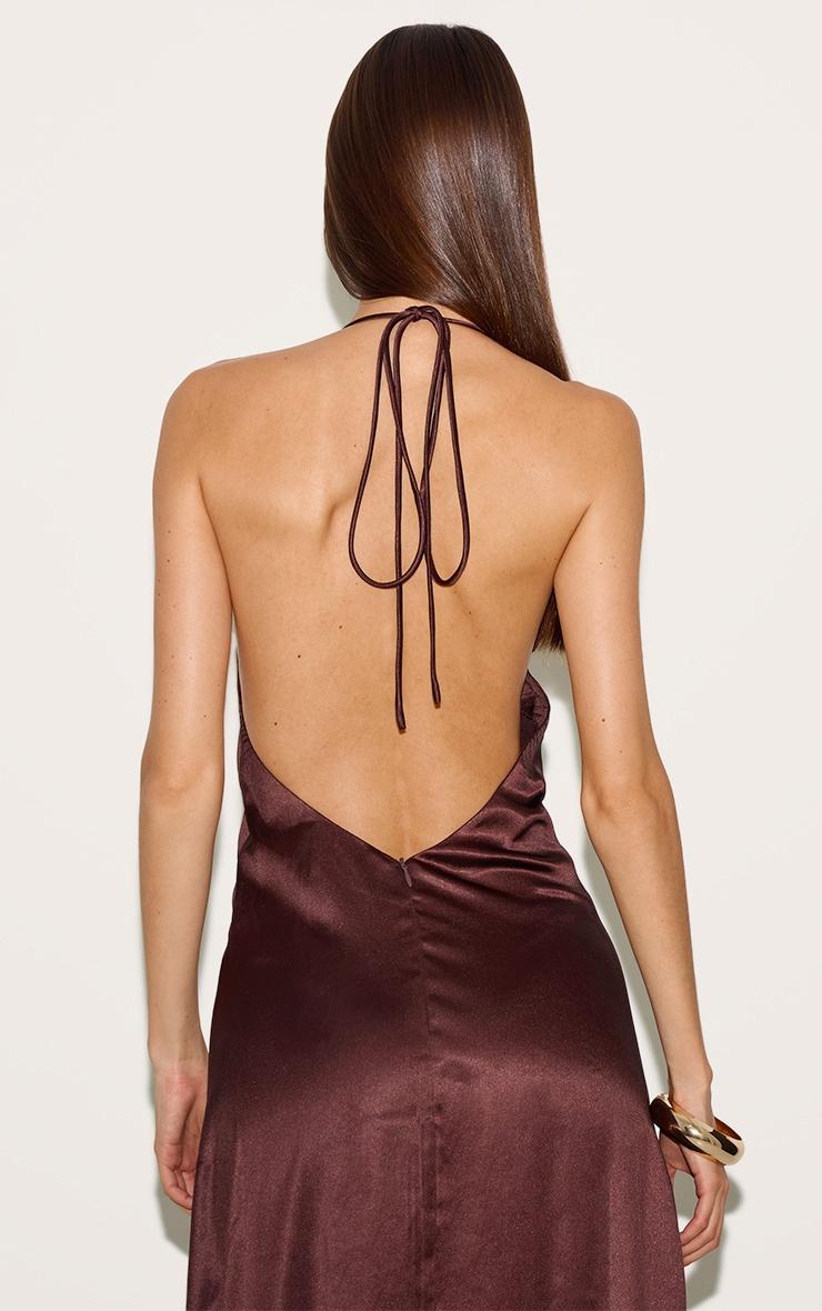 Chocolate Satin Lace Up Back Maxi Slip Dress Product Image