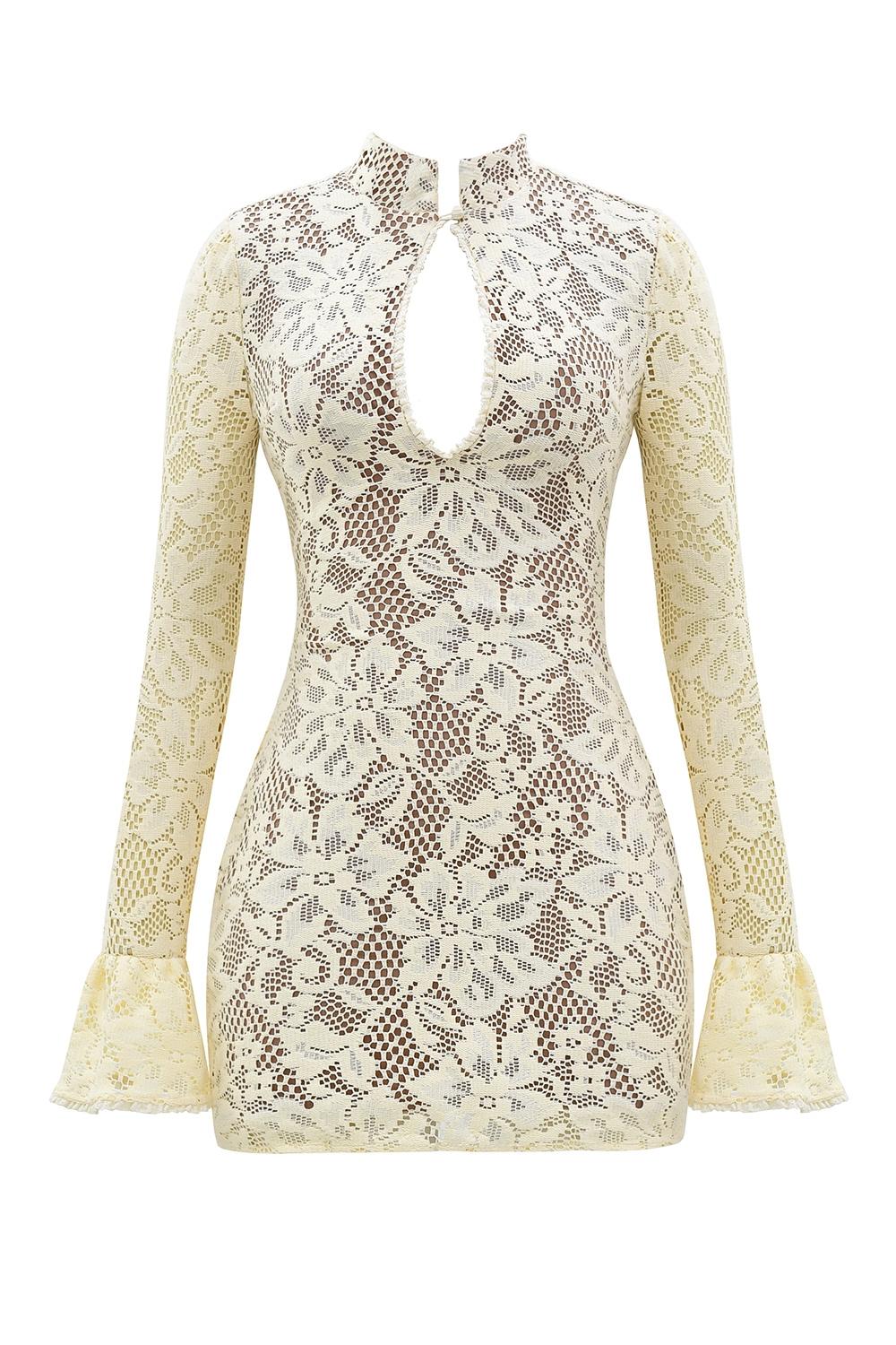 Brianna  buttermilk keyhole lace mini dress Product Image