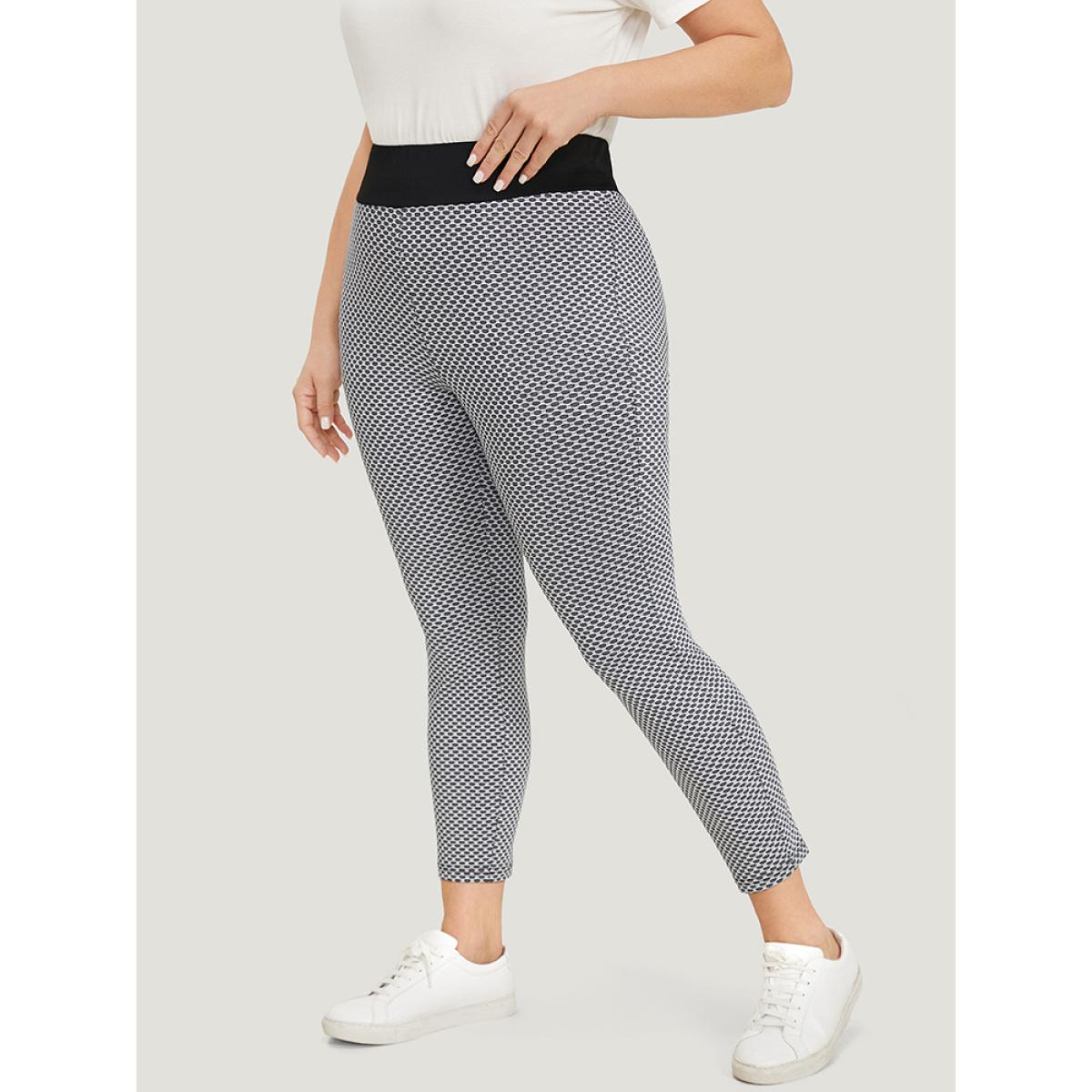 Plus Size Polka Dot Skinny Contrast Wideband Waist Leggings Women Gray Casual High stretch Skinny High Rise Dailywear Leggings BloomChic 12/L Product Image