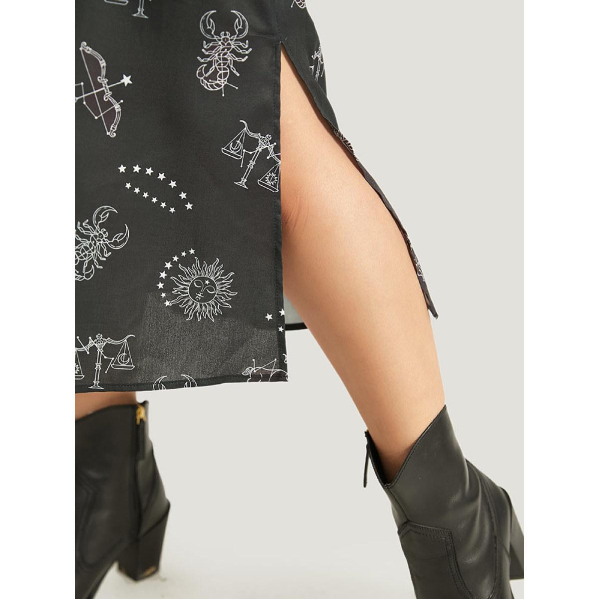 Plus Size Halloween Print Belted Pocket Wrap Split Hem Dress Black Women Elegant Elastic cuffs V-neck Long Sleeve Curvy Midi Dress BloomChic 10/M Product Image