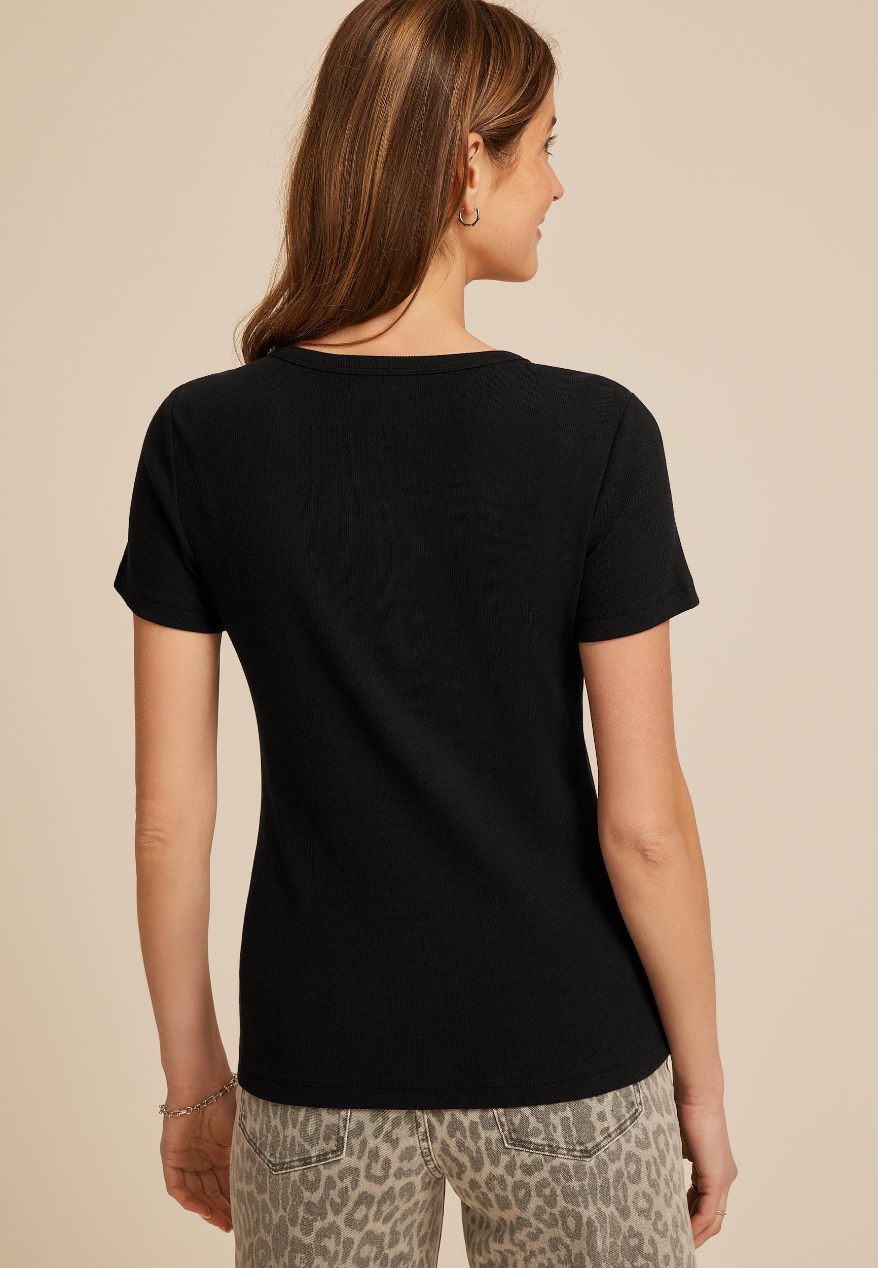 Ribbed Button Front Short Sleeve Tee Product Image