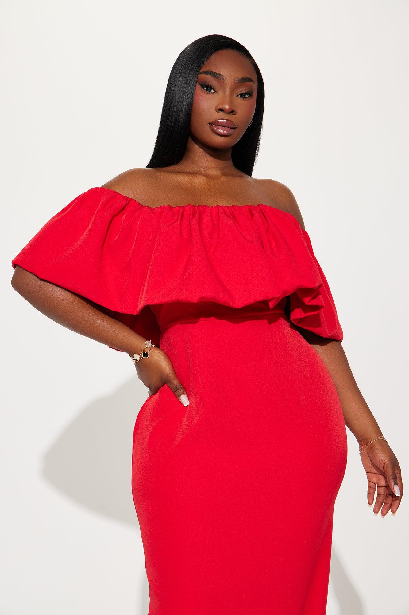 Anne Off Shoulder Maxi Dress - Red Product Image