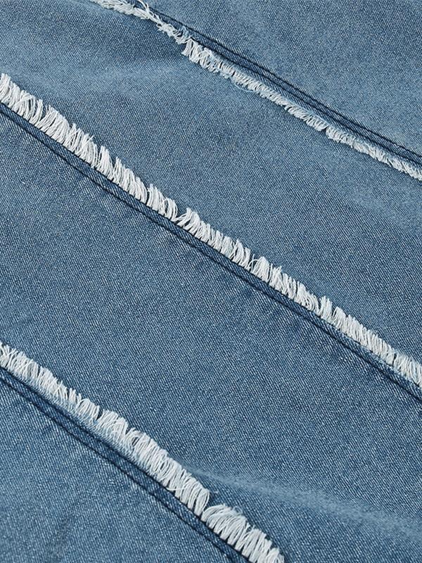 Raw Trim Splice Bandeau Denim Mini Dress Product Image