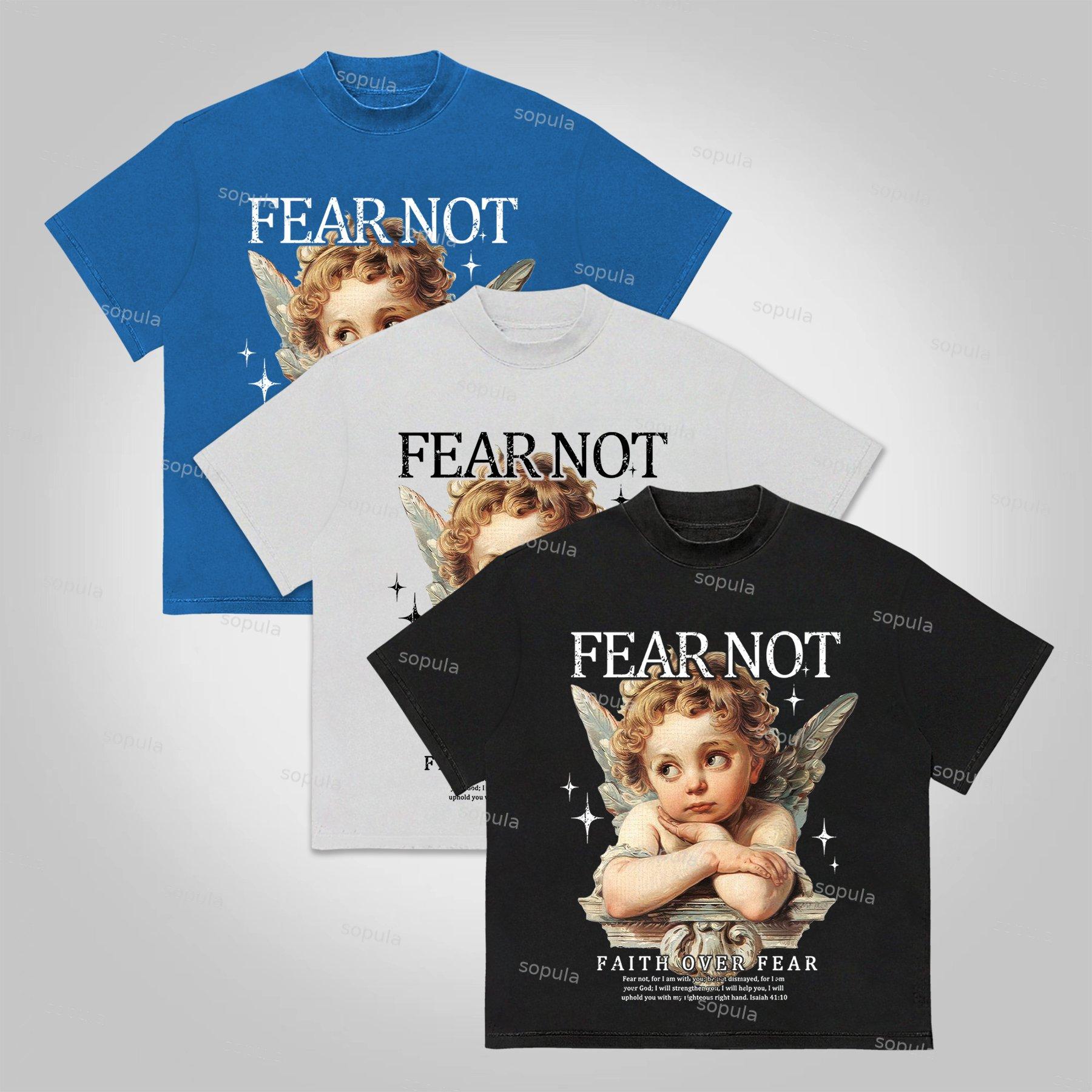 Sopula Fear Not-Faith Over Fear Angel Print Cotton T-Shirt Product Image