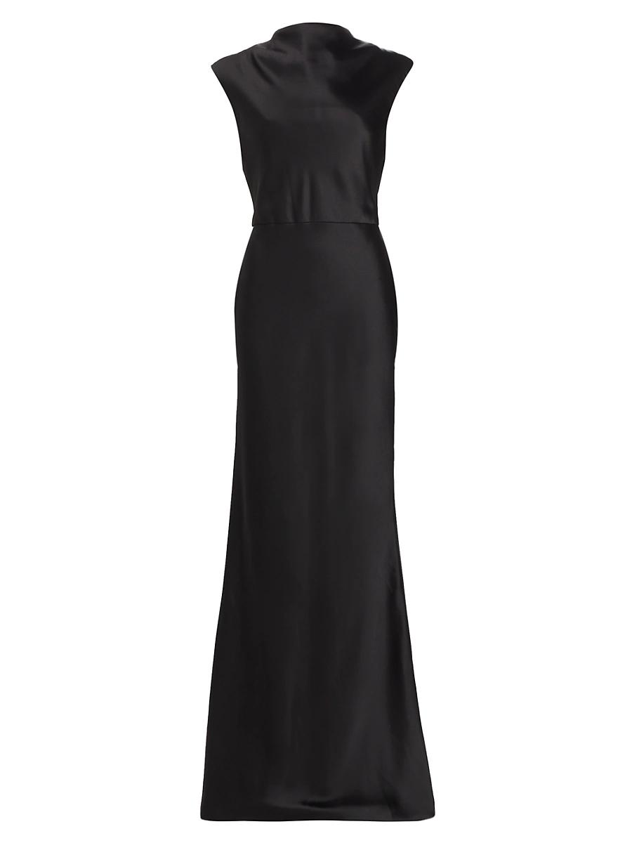 Womens Satin High Cowlneck A-Line Gown Product Image