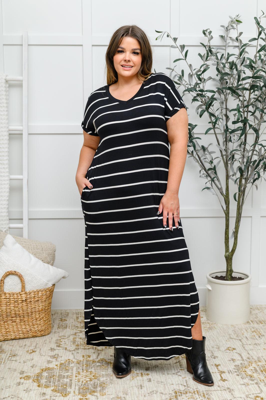 Striped Maxi Dress In Black (Online Exclusive) Product Image