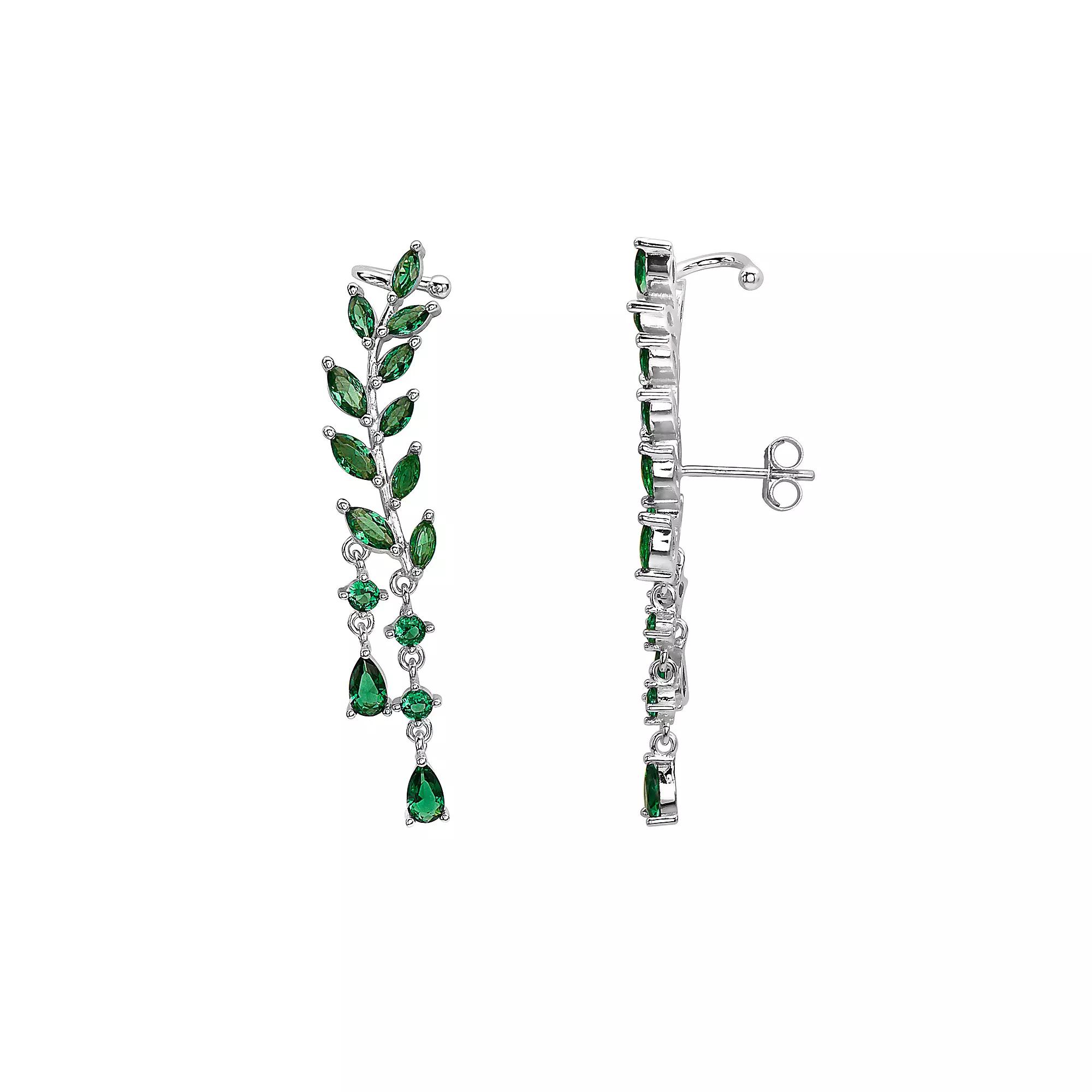 Sterling Silver Cubic Zirconia Leaves Drop Earrings, Women's Product Image