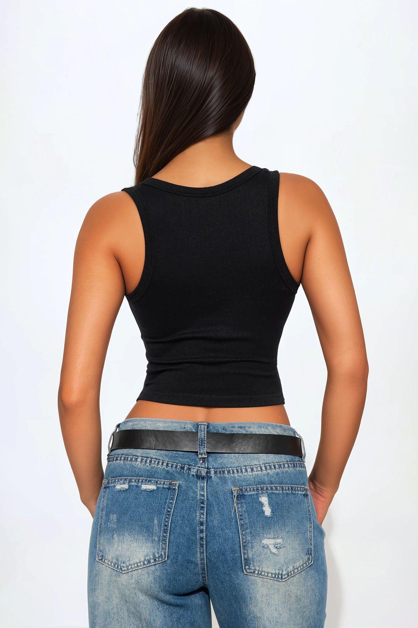 Stella Ribbed Tank Top - Black Product Image