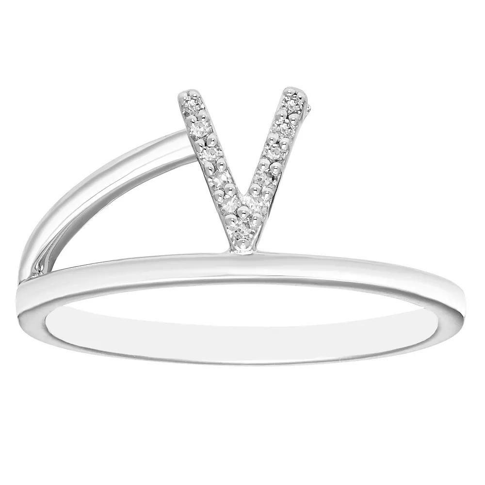 Boston Bay Diamonds Sterling Silver Diamond Accent Letter Initial Split Shank Ring, Women's, Size: 9, Silver Tone V Product Image