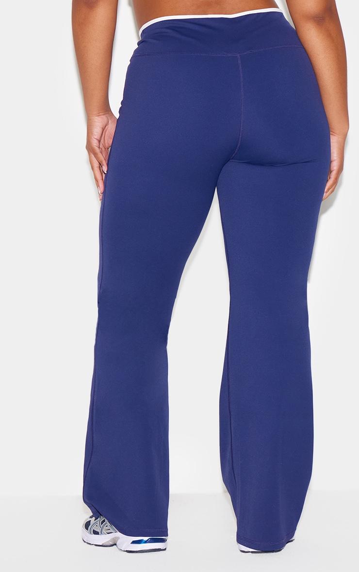 Navy Sculpt Binding Wrap Contrast Waist Yoga Pants Product Image