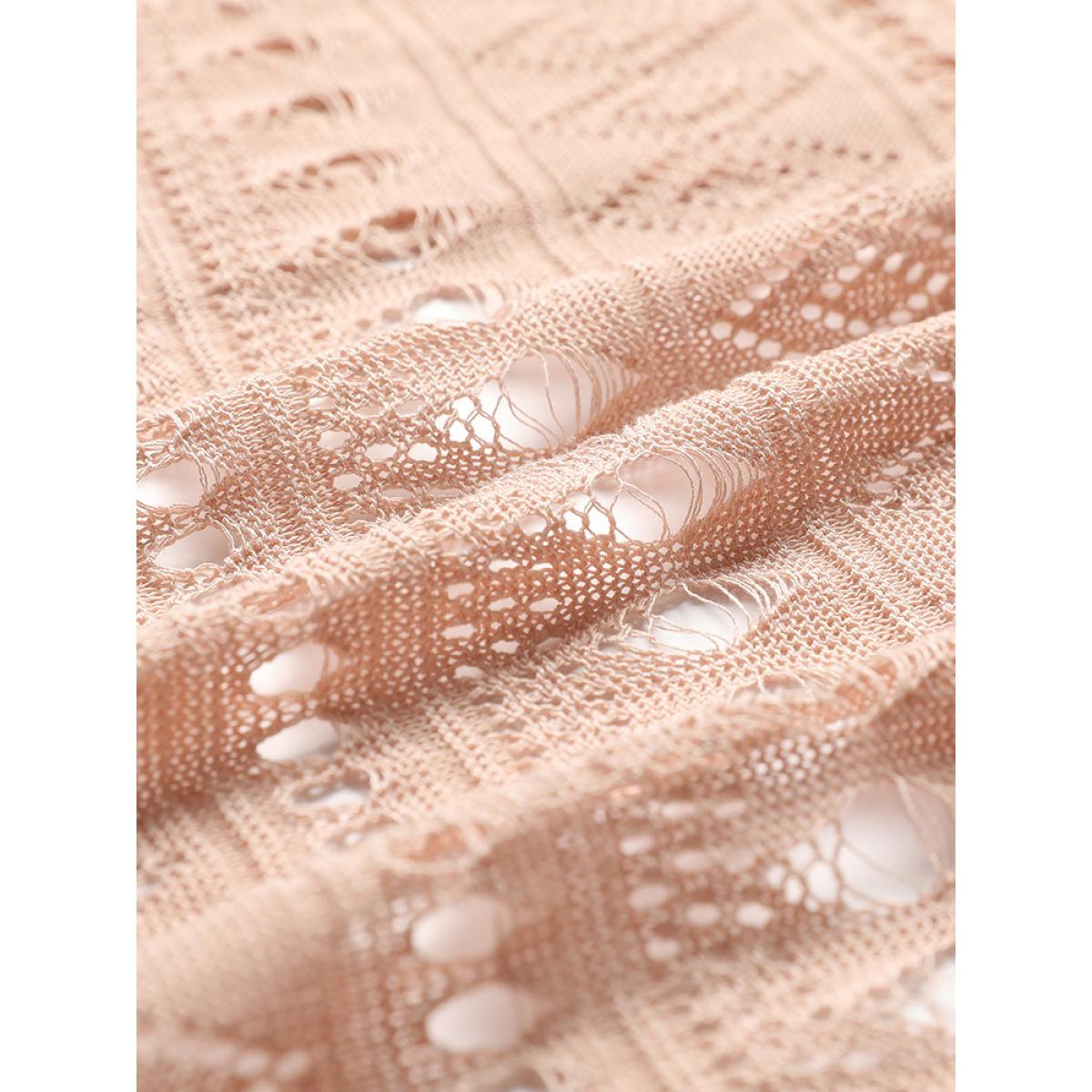 Plus Size Plain Geometric Eyelet Batwing Sleeve Open Front Cardigan Apricot Women Casual Short sleeve Everyday Cardigans BloomChic 28/5X Product Image