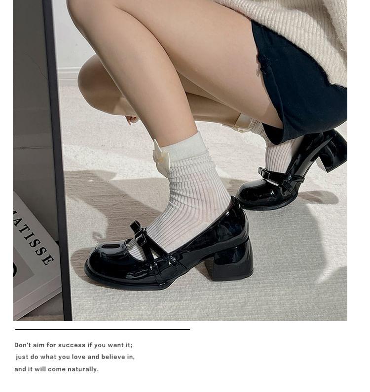 Bow Patent Leather Block Heel Mary Jane Pumps Product Image