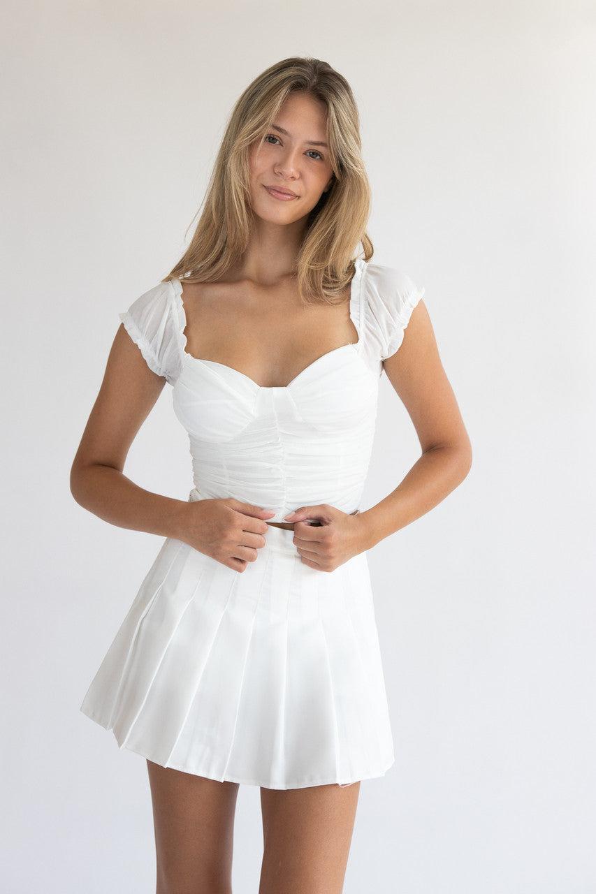 Ruched Front Puff Sleeve Mesh Top Product Image