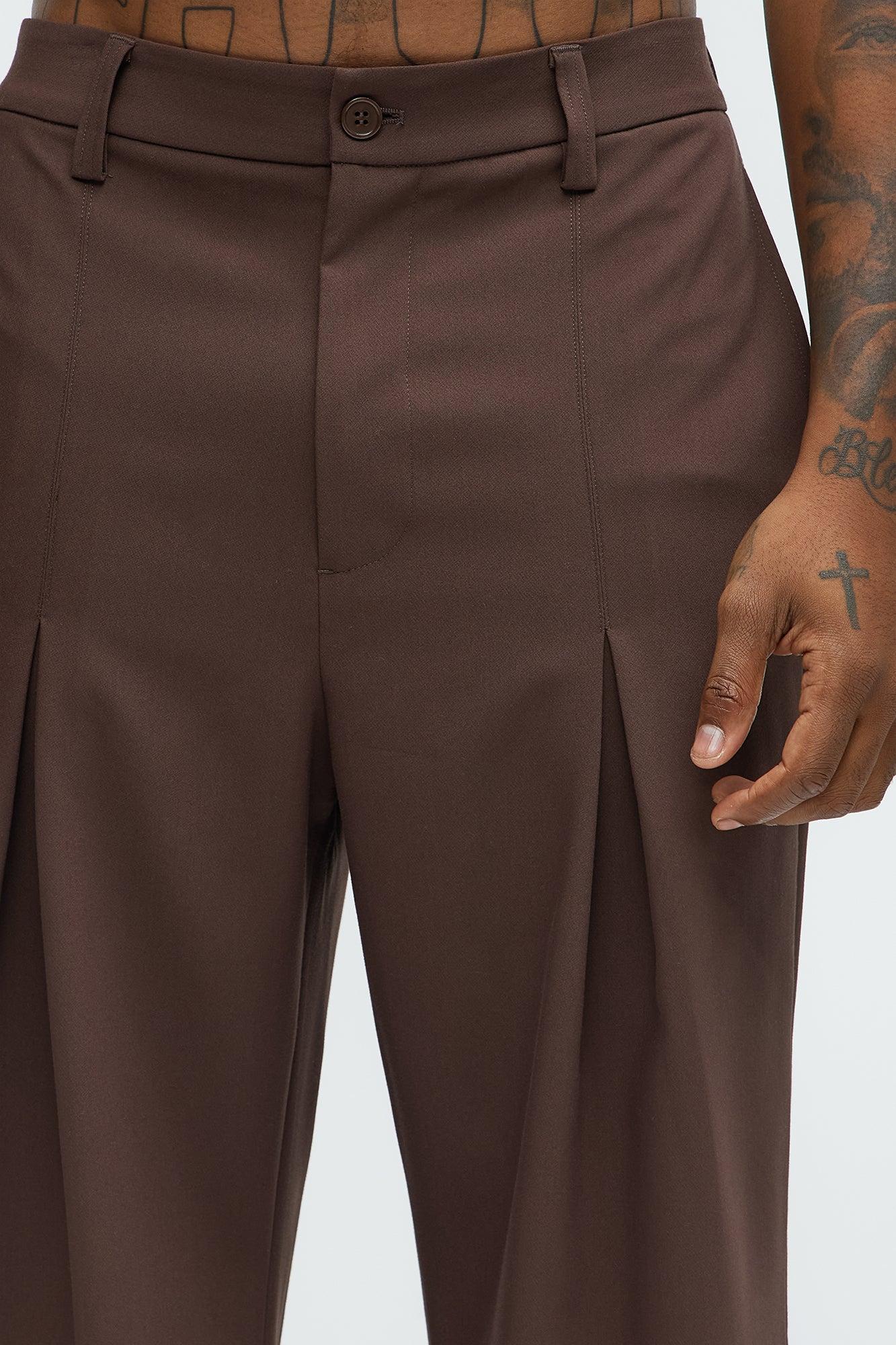 Ronan High Waisted Pleated Trousers - Brown Product Image