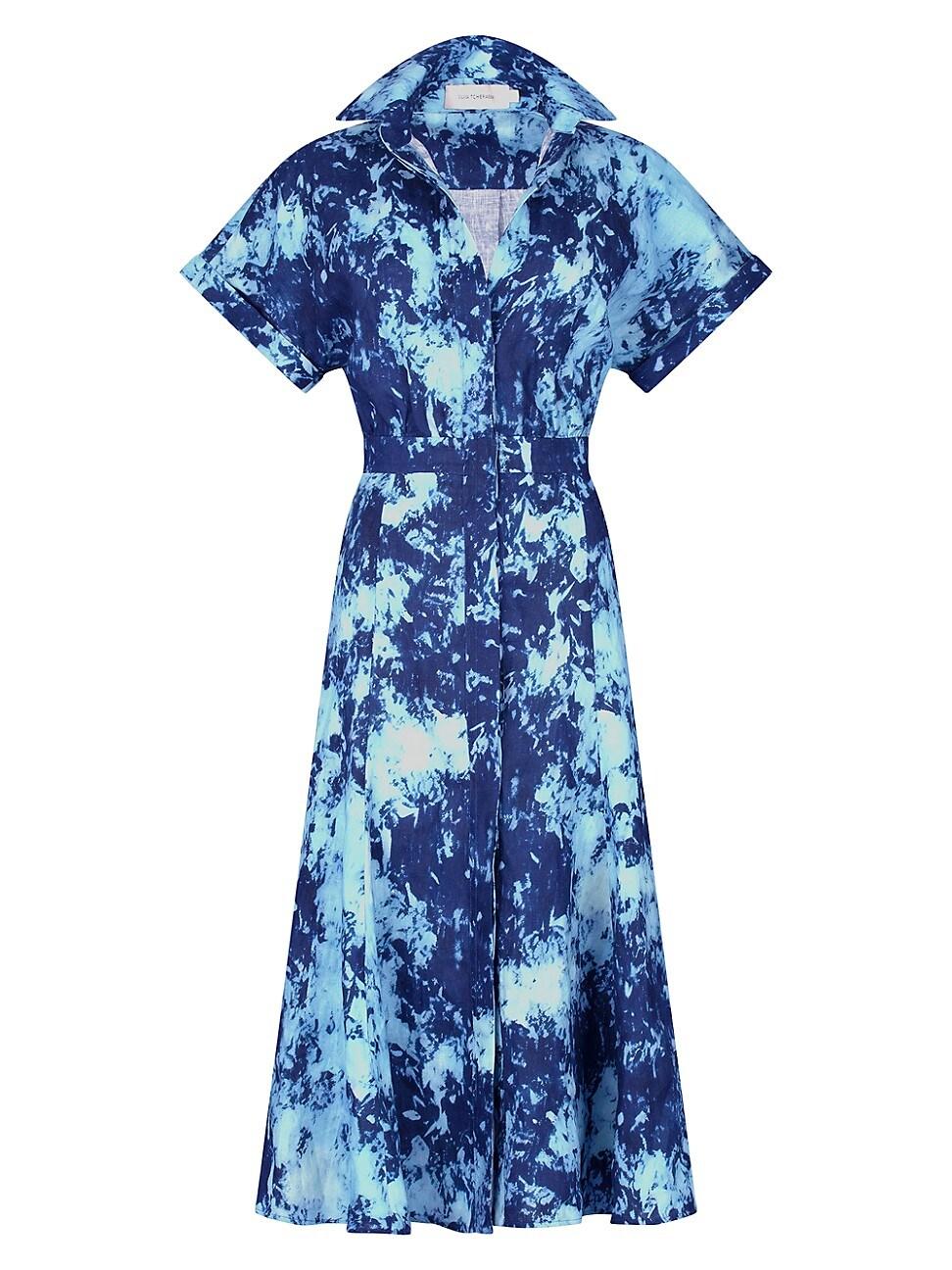 Womens Noor Abstract Linen Short-Sleeve Midi-Dress Product Image