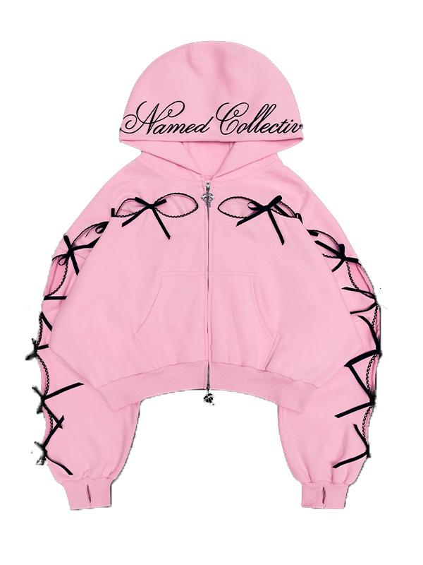 Openwork Bow American Retro Cardigan Jacket Hoodie Product Image