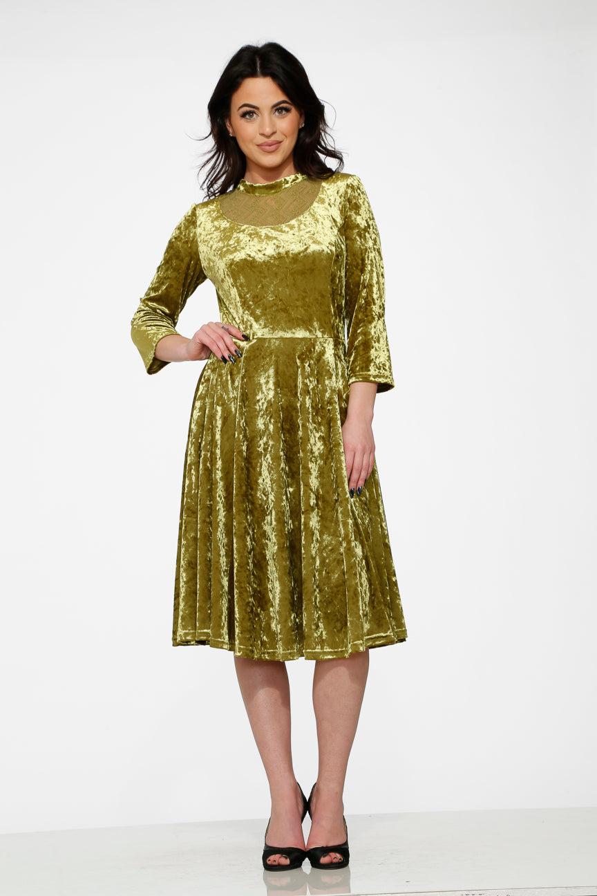 Green Diamond Velvet Swing Dress Product Image
