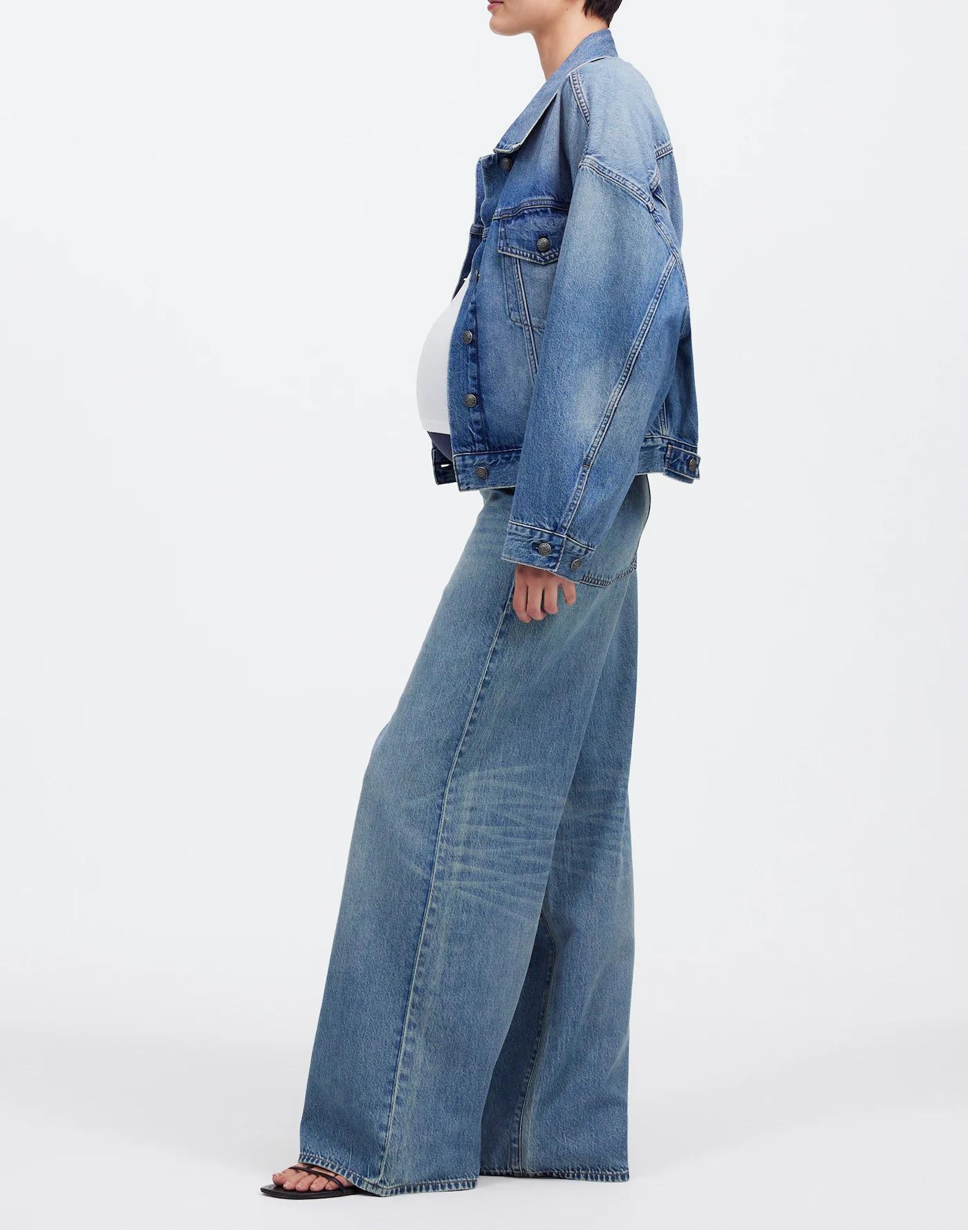 Maternity Over-the-Belly Superwide-Leg Jeans in Billings Wash: Airy Denim Edition Product Image