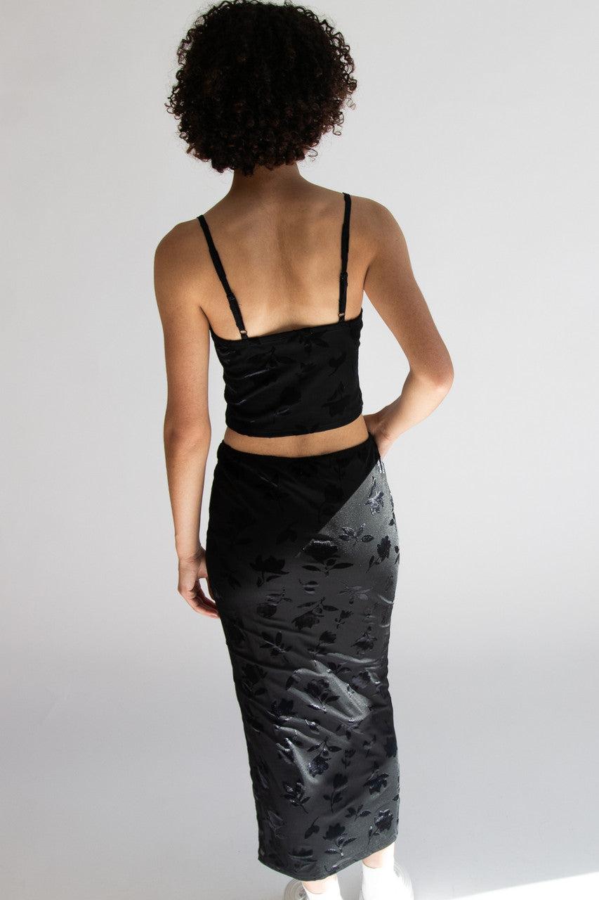 Floral Velvet Burnout Maxi Skirt Product Image
