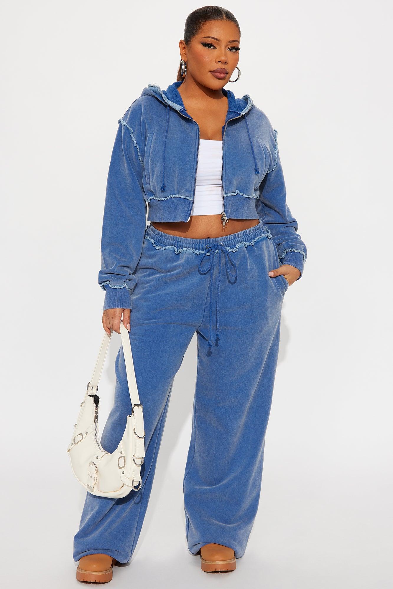 Your Favorite Fleece Low Rise Pant Set - Blue Female Product Image
