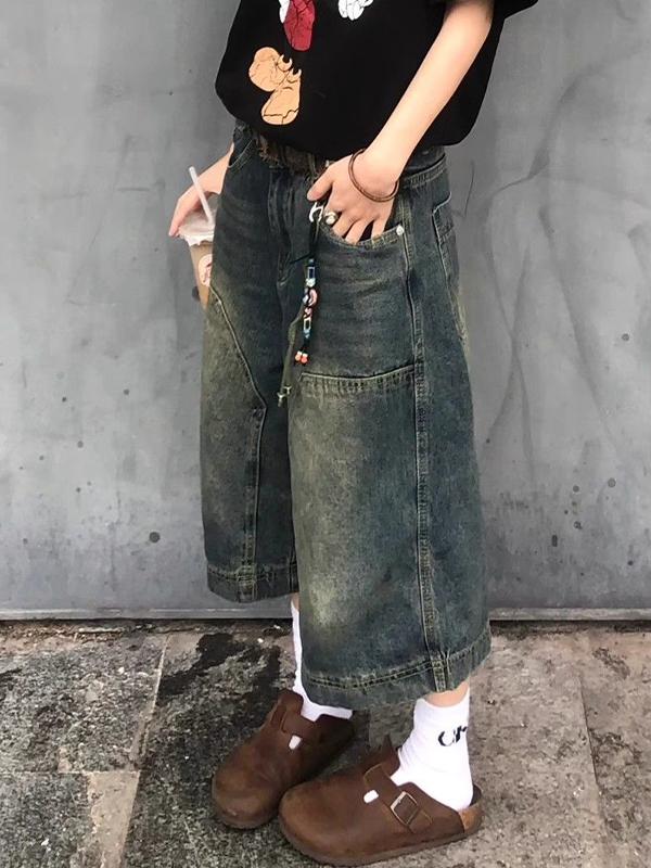 American Vintage Washed Aged Denim Shorts Product Image