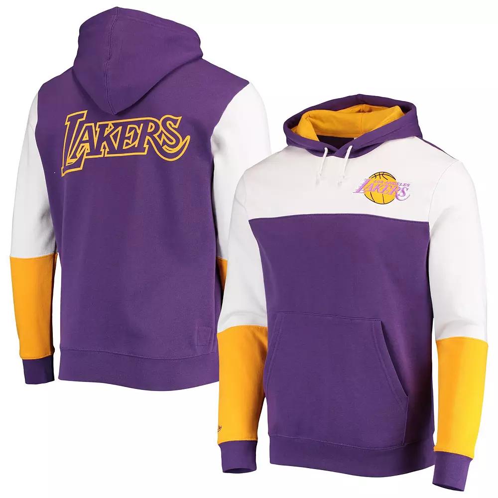 Men's Mitchell & Ness Purple Los Angeles Lakers Hardwood Classics Fusion 2.0 Colorblock Pullover Hoodie, Size: Medium Product Image