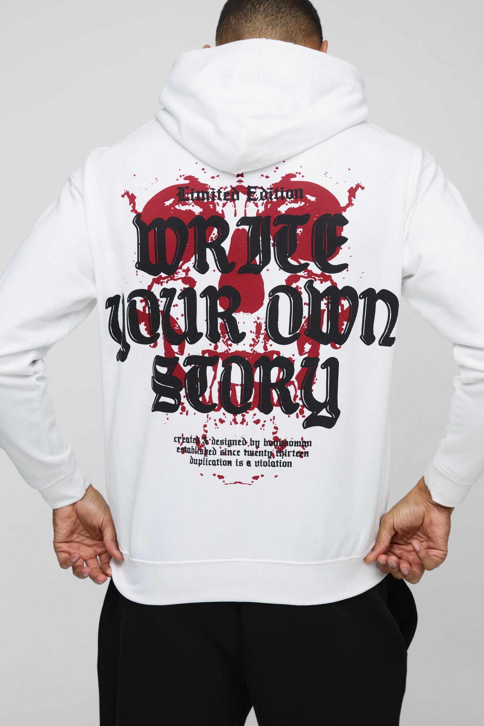 Regular Fit Write Your Own Story Heart Graphic Hoodie | boohooMAN USA Product Image
