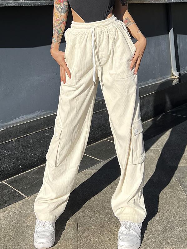 Corduroy Solid Side Flap Pocket Cargo Pants Product Image