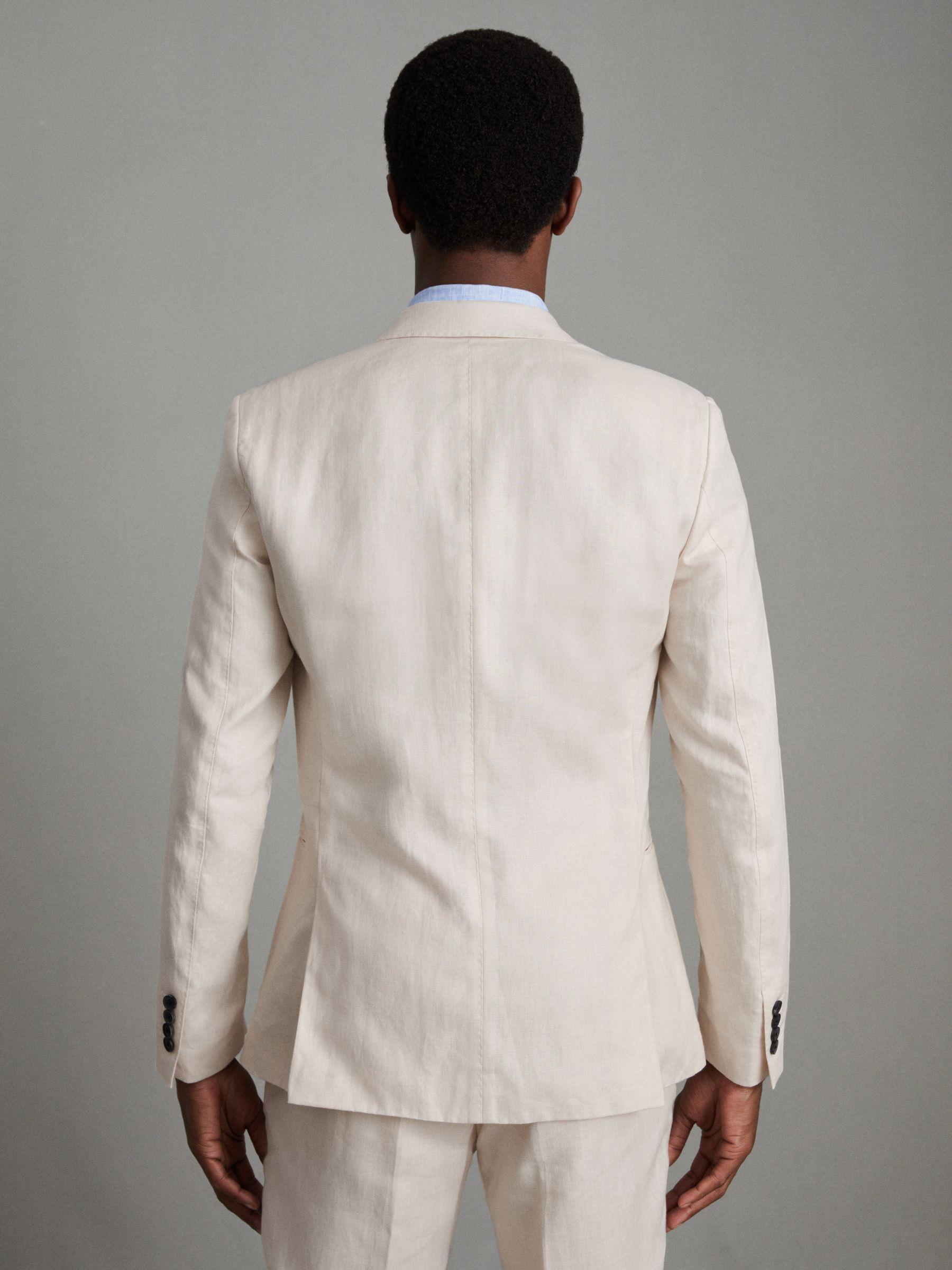 Slim Fit Single Breasted Linen Blazer in Stone Product Image