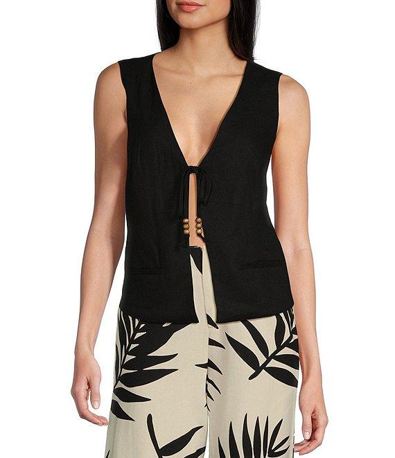 GB Tie Front Coordinating Linen Blend Vest Product Image
