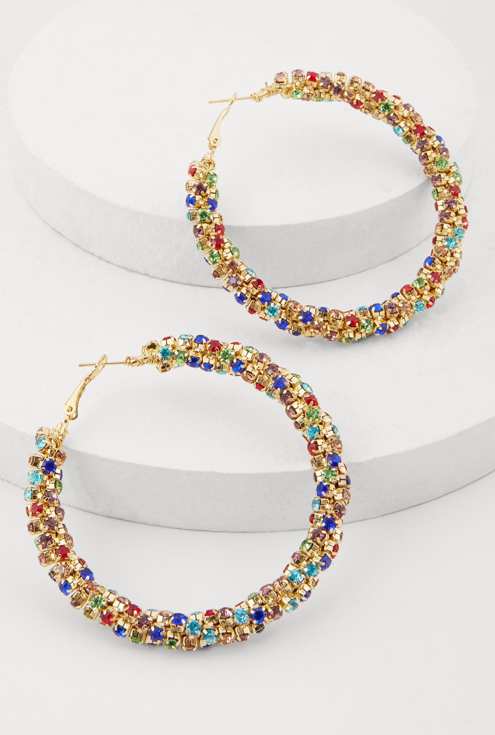 Stylish Rhinestone Encrusted Hoop Earrings Unisex Product Image