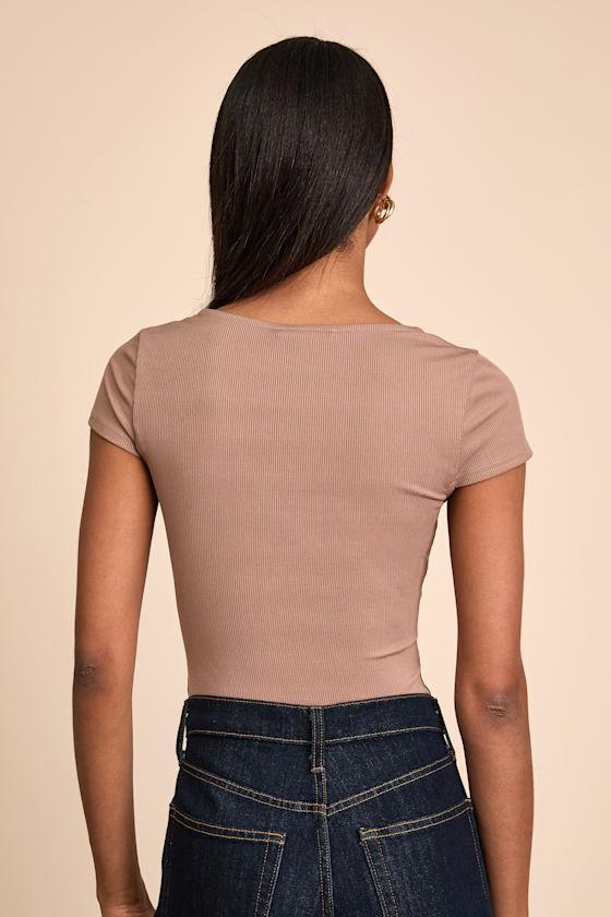 Jacqueline Taupe Ribbed Knit Short Sleeve Bodysuit Product Image