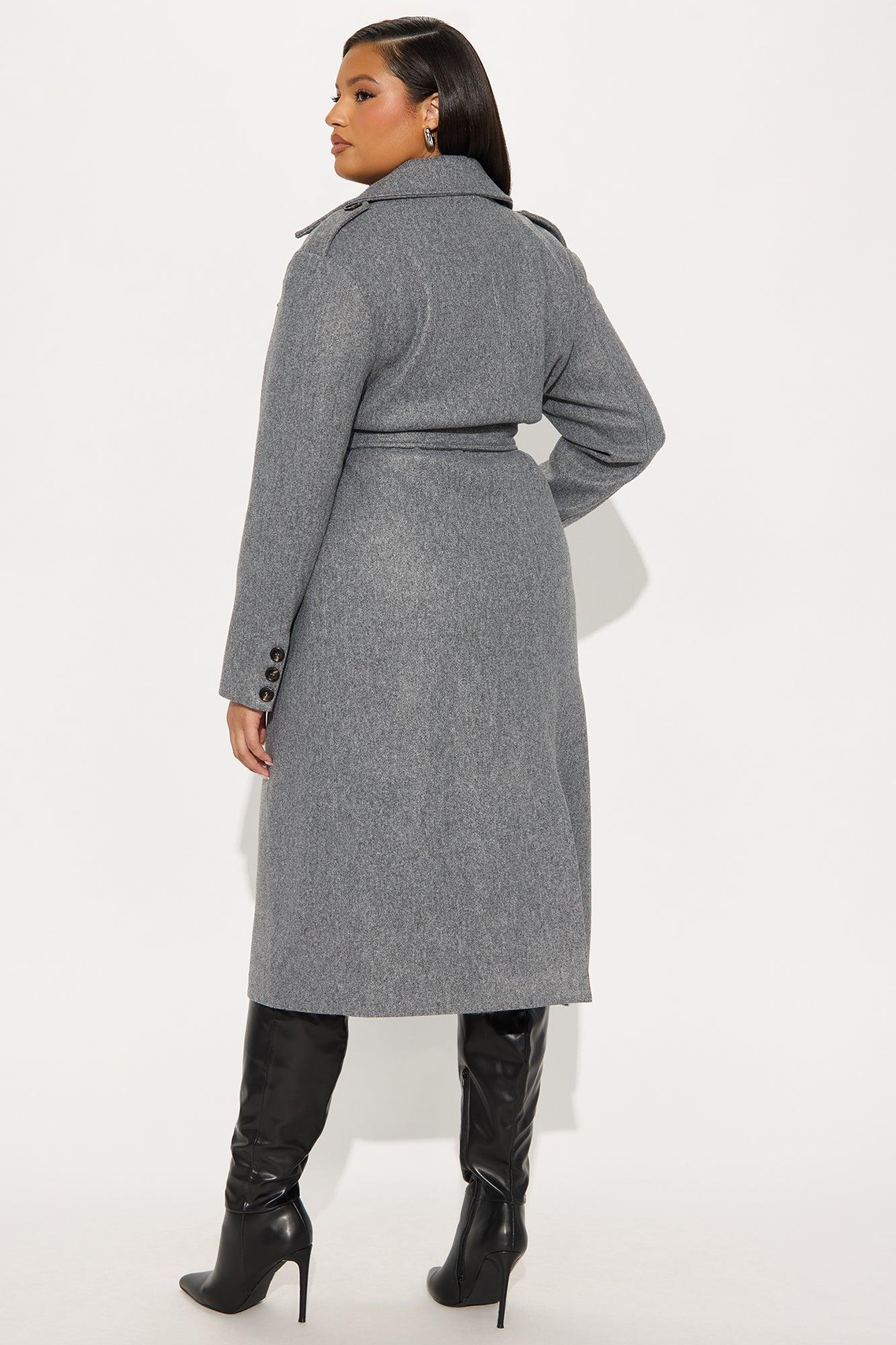 Clocked Out Double Breasted Long Coat - Grey Female Product Image