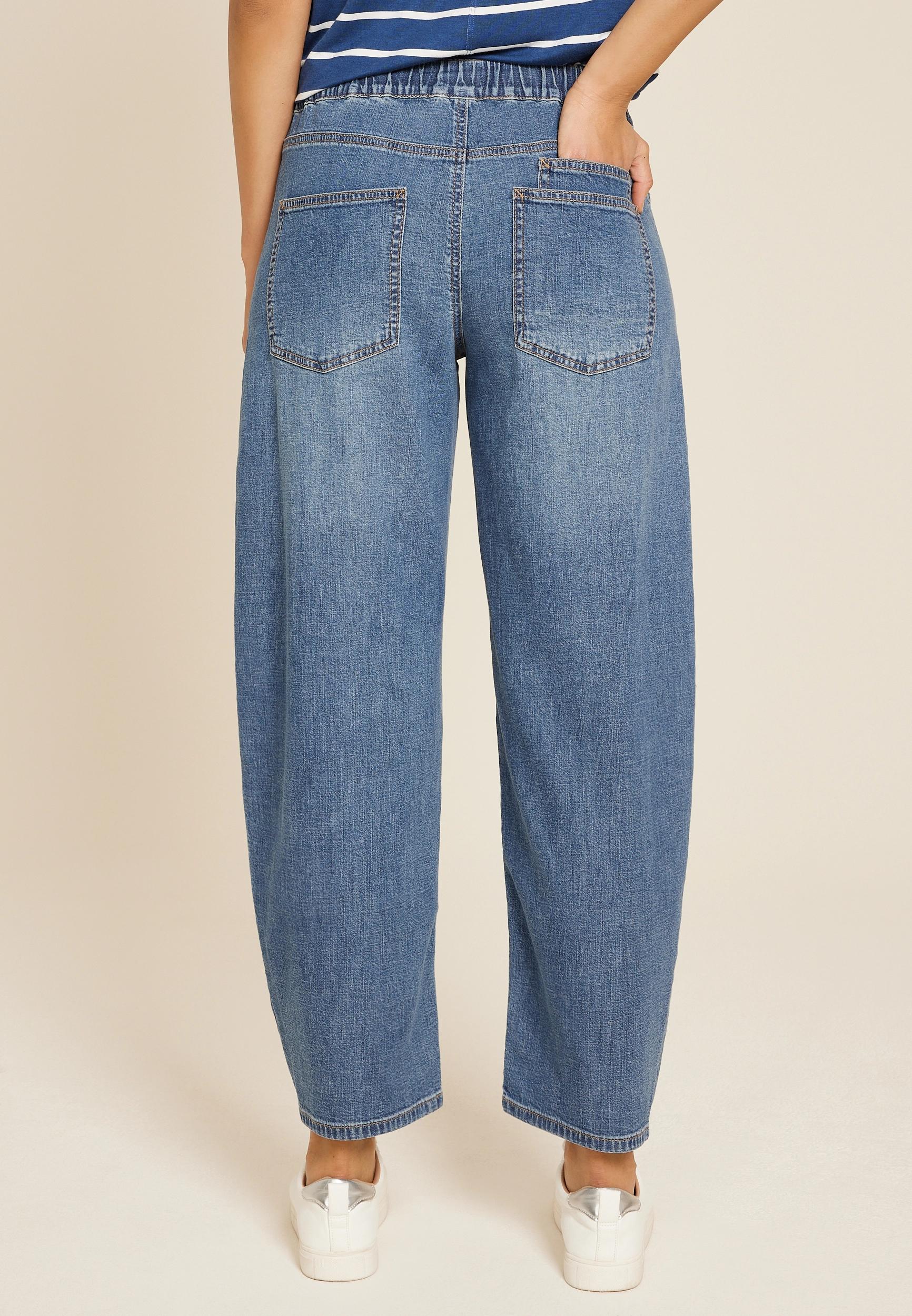 Dark Mid Rise Pull On Drawstring Barrel Jean Product Image
