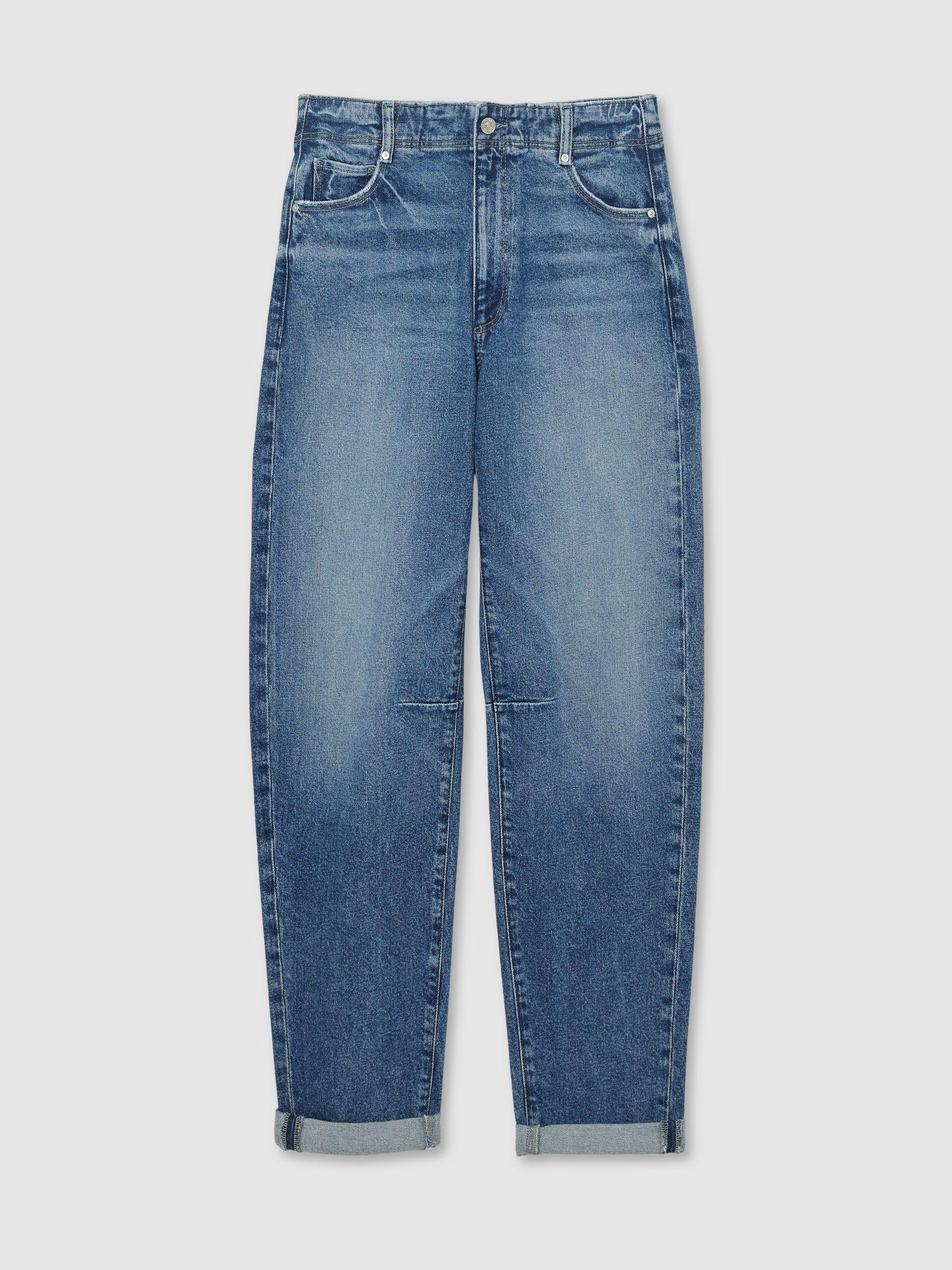 Paige Barrel Leg Turn-Up Rolled Cuff Jeans in Ryland Blue Product Image