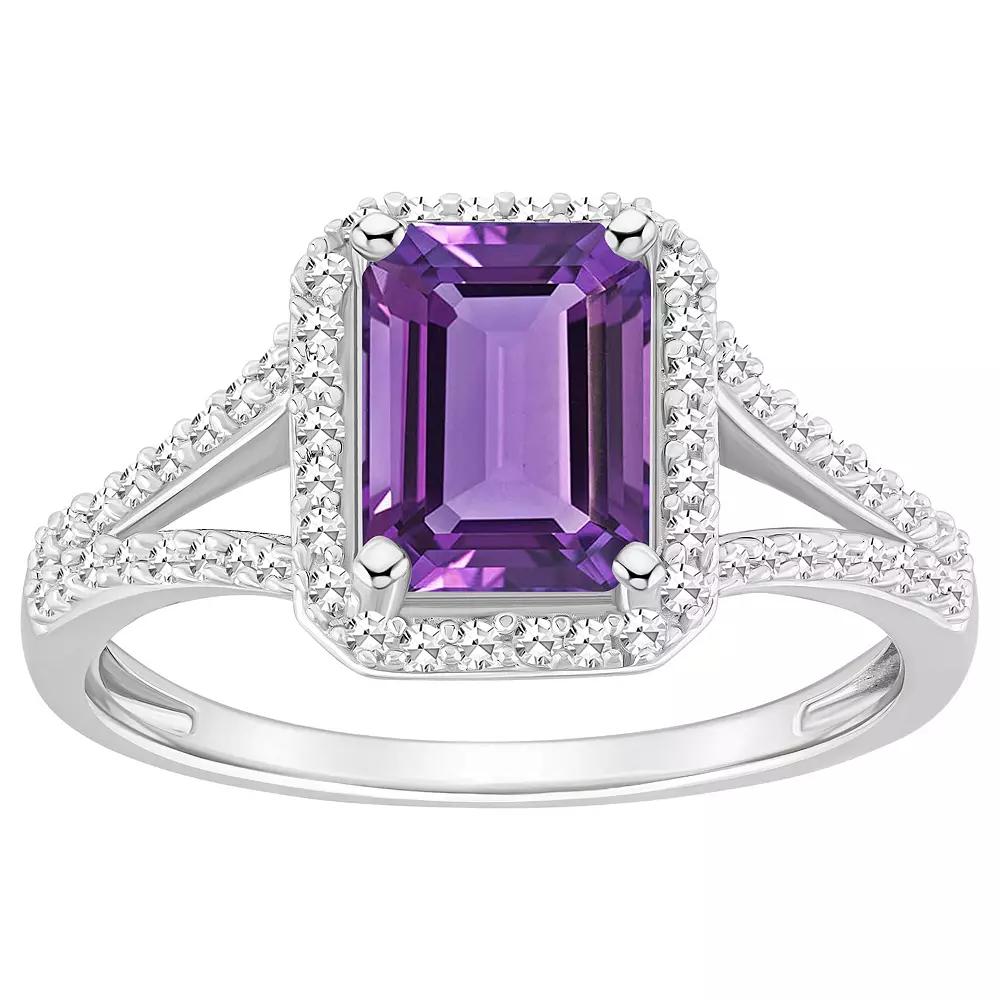 Celebration Gems Sterling Silver Gemstone & 1/4 Carat T.W. Diamond Halo Ring, Women's, Size: 10, Purple Product Image