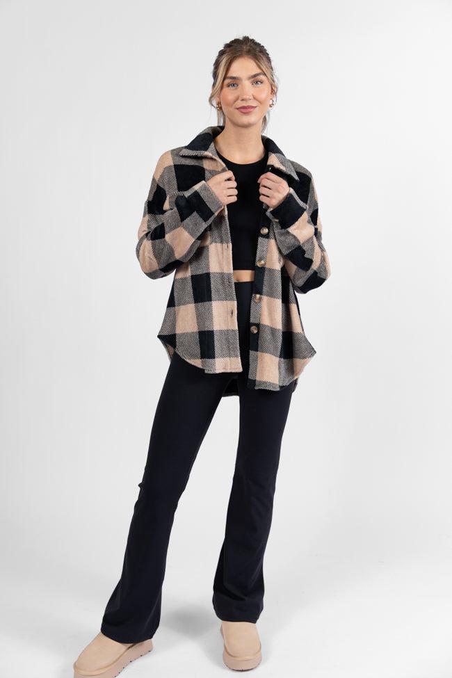 Wind Down Black and Tan Fleece Plaid Shacket FINAL SALE Product Image