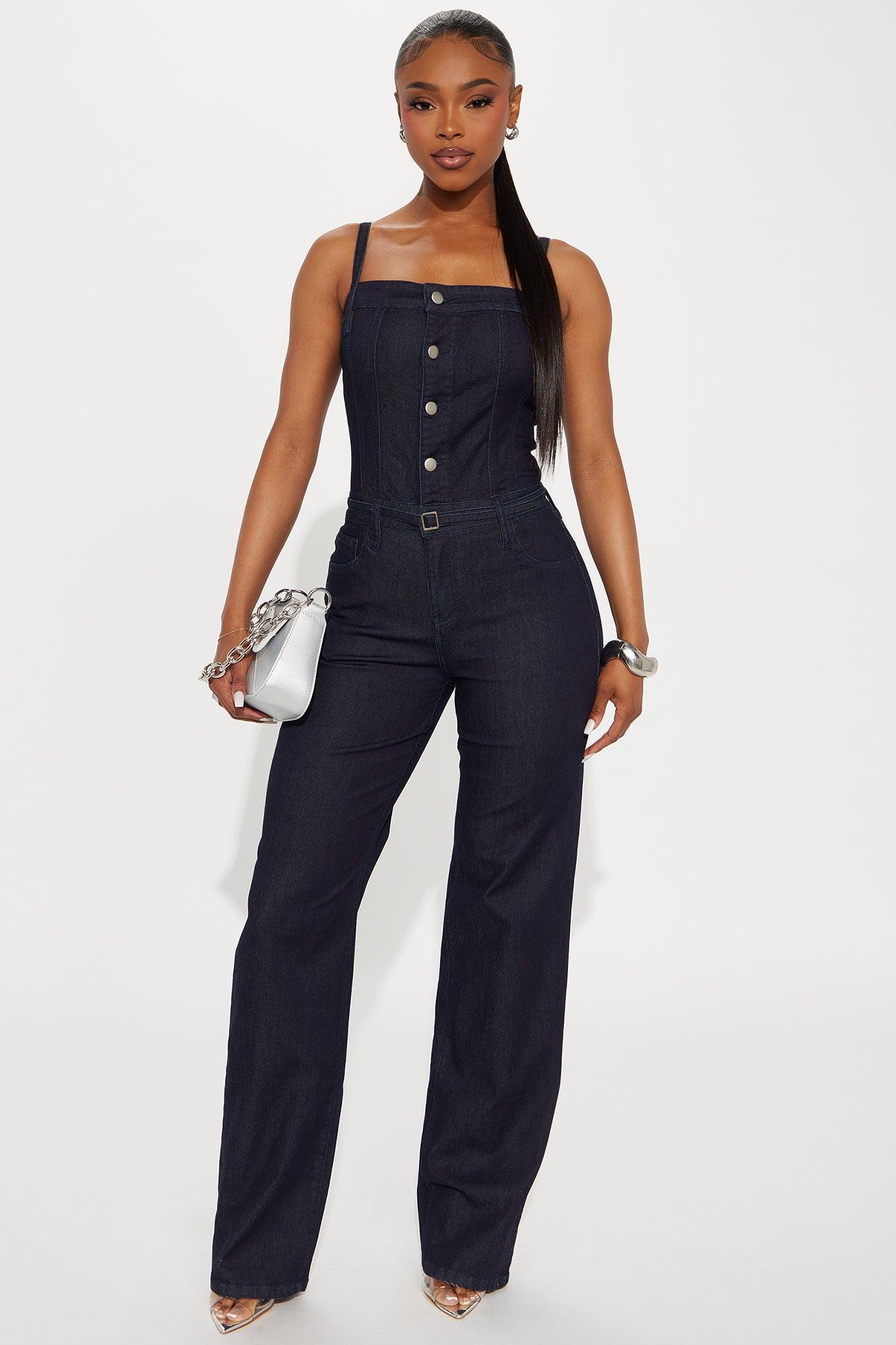 Brea Belted Denim Jumpsuit - Indigo Product Image