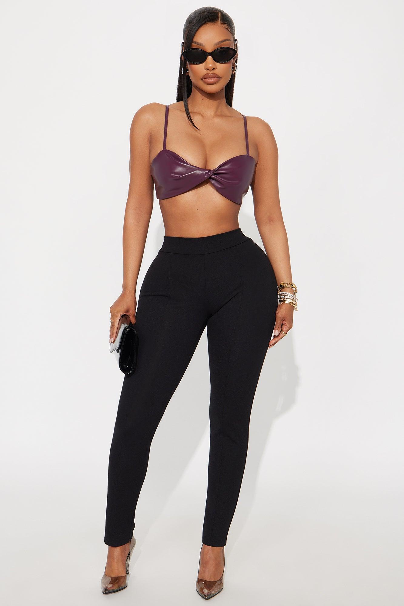 She's A Baddie Faux Leather Bra Top - Plum Female Product Image