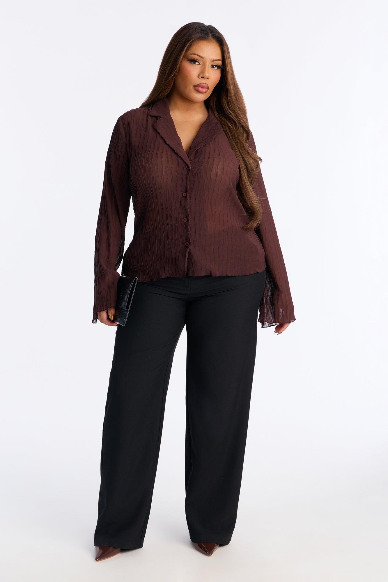 Dressed In Moods Sheer Chiffon Shirt - Chocolate Female Product Image