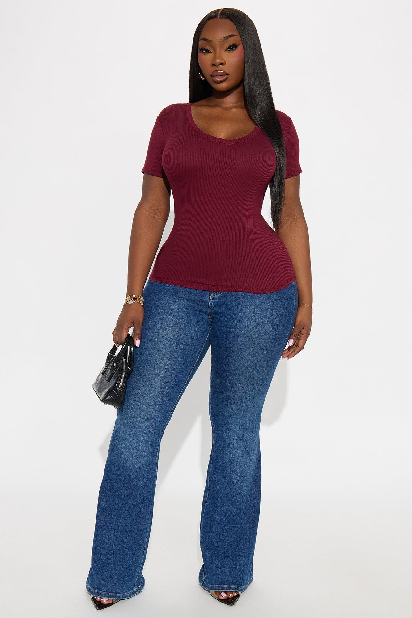 Natalie Ribbed Tee - Burgundy Female Product Image