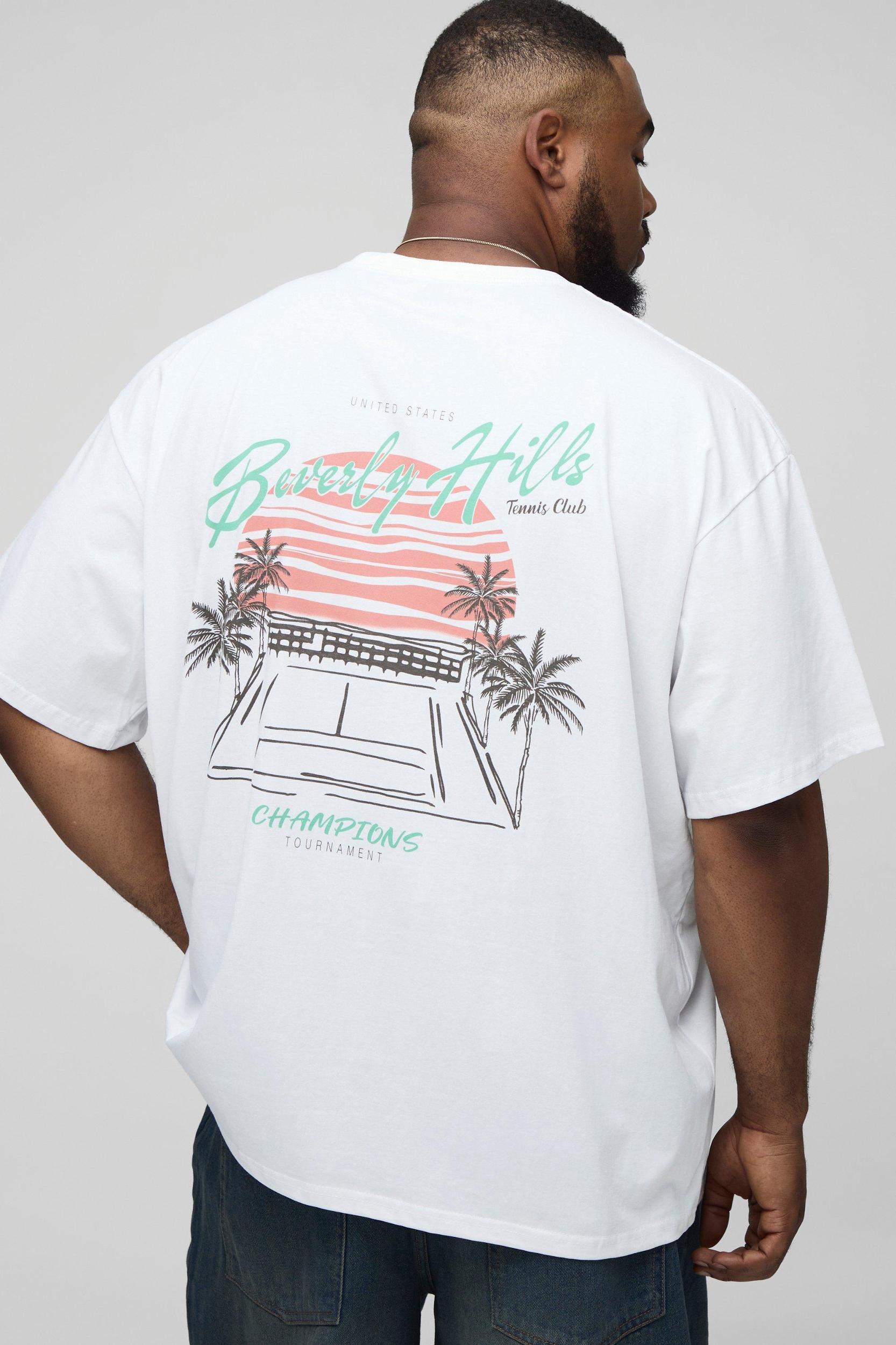 Plus Oversized Beverly Hills Palm Print T-Shirt | boohooMAN USA Product Image