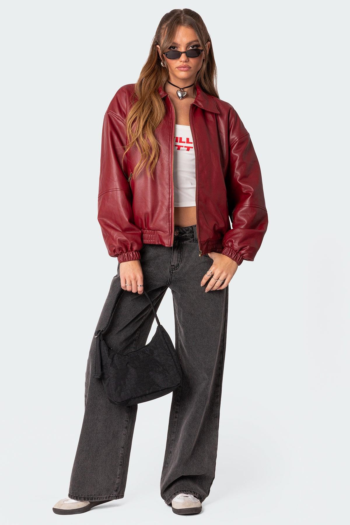 Halley Faux Leather Bomber Jacket Product Image