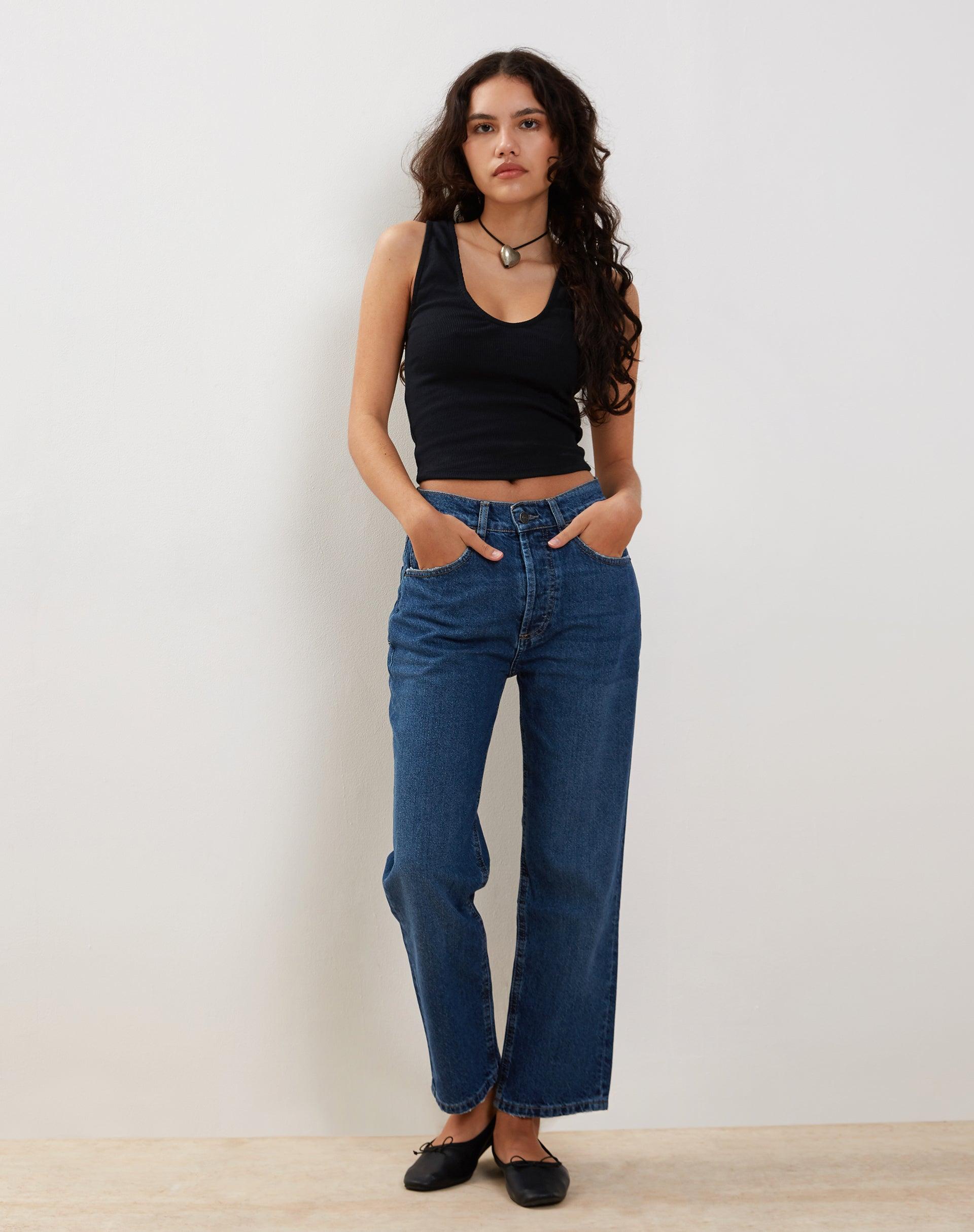 Mid Rise Straight Leg Jeans in Mid Blue Used Denim Product Image
