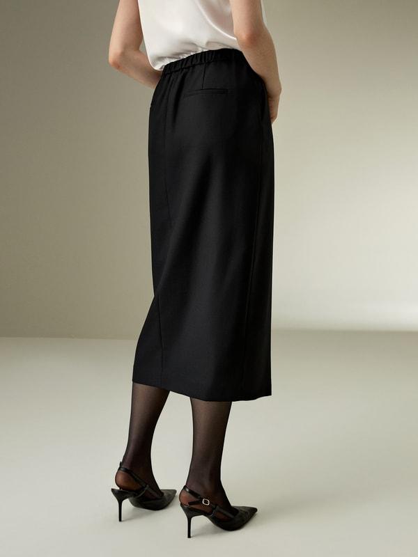 LILYSILK Wool Skirt - Female - Black Silk and Wool - Delicate Elastic Back Waist Skirt 6 Product Image